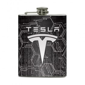 Фляга с принтом Tesla в Кировске, металлический корпус | емкость 0,22 л, размер 125 х 94 мм. Виниловая наклейка запечатывается полностью | 