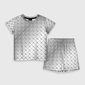 Детский костюм с шортами 3D с принтом Рифлёный металл в Кировске,  |  | металл рифлёный железо блеск текстура