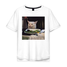 Мужская футболка хлопок Oversize с принтом мемная картинка с котом в Кировске, 100% хлопок | свободный крой, круглый ворот, “спинка” длиннее передней части | Тематика изображения на принте: кот | котэ | кошка | мем | прикол | фотография