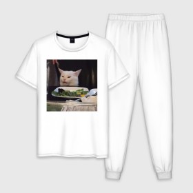 Мужская пижама хлопок с принтом мемная картинка с котом в Кировске, 100% хлопок | брюки и футболка прямого кроя, без карманов, на брюках мягкая резинка на поясе и по низу штанин
 | Тематика изображения на принте: кот | котэ | кошка | мем | прикол | фотография