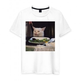 Мужская футболка хлопок с принтом мемная картинка с котом в Кировске, 100% хлопок | прямой крой, круглый вырез горловины, длина до линии бедер, слегка спущенное плечо. | Тематика изображения на принте: кот | котэ | кошка | мем | прикол | фотография