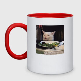 Кружка двухцветная с принтом мемная картинка с котом в Кировске, керамика | объем — 330 мл, диаметр — 80 мм. Цветная ручка и кайма сверху, в некоторых цветах — вся внутренняя часть | Тематика изображения на принте: кот | котэ | кошка | мем | прикол | фотография