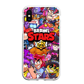 Чехол для iPhone XS Max матовый с принтом BRAWL STARS в Кировске, Силикон | Область печати: задняя сторона чехла, без боковых панелей | brawl stars | brawl stars все персонажи | bull | colt | crow | leon | leon shark | shark | stars | акула | берли | ворон | динамайк | кольт | леон | леон акула | нита | спайк | шелли | эль примо