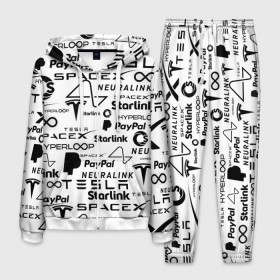 Мужской костюм 3D с принтом ЛОГОТИПЫ ПРОЕКТОВ ИЛОНА МАСКА. в Кировске, 100% полиэстер | Манжеты и пояс оформлены тканевой резинкой, двухслойный капюшон со шнурком для регулировки, карманы спереди | elon musk | hyperloop | neuralink | pattern | paypal | spacex | starlink | tesla | американский предприниматель | изобретатель | илон маск | инвестор | инженер | паттерн | тесла