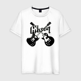 Мужская футболка хлопок с принтом Gibson в Кировске, 100% хлопок | прямой крой, круглый вырез горловины, длина до линии бедер, слегка спущенное плечо. | Тематика изображения на принте: custom guitar | gibson | gibson usa | grover | guitar | hard rock | les paul | lespol | metal | punk | rock | sg | sg300 | sg400 | гибсон | гитара | гитары | лес пол | леспаул | леспол | панк | рок | хард рок | хардрок