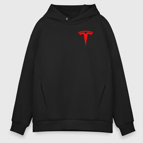 Мужское худи Oversize хлопок с принтом TESLA в Кировске, френч-терри — 70% хлопок, 30% полиэстер. Мягкий теплый начес внутри —100% хлопок | боковые карманы, эластичные манжеты и нижняя кромка, капюшон на магнитной кнопке | elon mask | tesla | илон | илон маск | маск | тесла