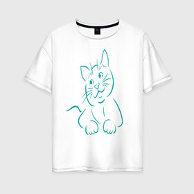 Женская футболка хлопок Oversize с принтом Котик в Кировске, 100% хлопок | свободный крой, круглый ворот, спущенный рукав, длина до линии бедер
 | котик | коты | кошечка