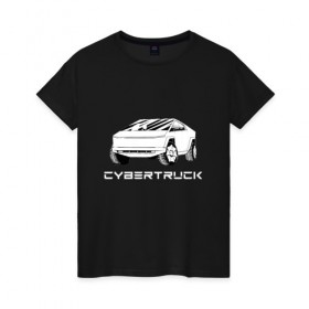 Женская футболка хлопок с принтом Tesla Cybertruck в Кировске, 100% хлопок | прямой крой, круглый вырез горловины, длина до линии бедер, слегка спущенное плечо | auto | cyber | cyberpunk | ilon musk | tesla | tesla cybertruck | авто | илон маск | кибертрак | машина | тесла