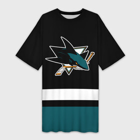 Платье-футболка 3D с принтом Сан Хосе Шаркс в Кировске,  |  | hockey | nhl | san jose | san jose sharks | sharks | usa | нхл | сан хосе | сан хосе шаркс | спорт | сша | хоккей | шайба | шаркс