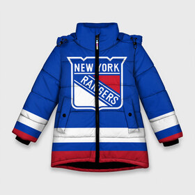 Зимняя куртка для девочек 3D с принтом Нью-Йорк Рейнджерс НХЛ в Кировске, ткань верха — 100% полиэстер; подклад — 100% полиэстер, утеплитель — 100% полиэстер. | длина ниже бедра, удлиненная спинка, воротник стойка и отстегивающийся капюшон. Есть боковые карманы с листочкой на кнопках, утяжки по низу изделия и внутренний карман на молнии. 

Предусмотрены светоотражающий принт на спинке, радужный светоотражающий элемент на пуллере молнии и на резинке для утяжки. | hockey | new york | new york rangers | nhl | rangers | usa | нхл | нью йорк | нью йорк рейнджерс | рейнджерс | спорт | сша | хоккей | шайба