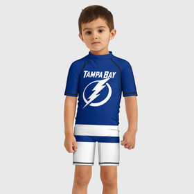 Детский купальный костюм 3D с принтом Тампа-Бэй Лайтнинг НХЛ в Кировске, Полиэстер 85%, Спандекс 15% | застежка на молнии на спине | hockey | lightning | nhl | tampa bay | tampa bay lightning | usa | лайтнинг | нхл | спорт | сша | тампа бэй | тампа бэй лайтнинг | хоккей | шайба