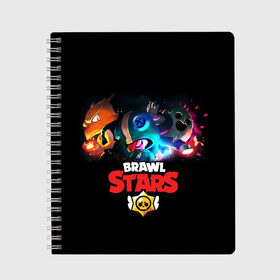 Тетрадь с принтом Brawl Stars в Кировске, 100% бумага | 48 листов, плотность листов — 60 г/м2, плотность картонной обложки — 250 г/м2. Листы скреплены сбоку удобной пружинной спиралью. Уголки страниц и обложки скругленные. Цвет линий — светло-серый
 | bo | brawl | brock | bull | colt | dynamike | elprimo | jessie | leon | moba | nita | shelly | stars | бо | брок | булл | джесси | динамайк | кольт | леон | нита | шелли | эльпримо