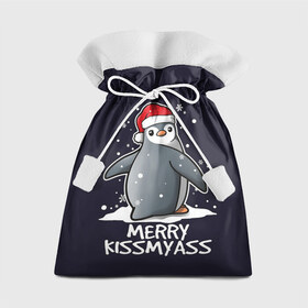 Подарочный 3D мешок с принтом Santa penguin в Кировске, 100% полиэстер | Размер: 29*39 см | Тематика изображения на принте: christmas | claus | jingle | merry | santa | елка | игрушки | клаус | клюв | колокольчик | новый год | олени | пингвин | подарок | праздник | рождество | санта | снег | снежинки | шапка
