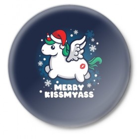 Значок с принтом Santa unicorn в Кировске,  металл | круглая форма, металлическая застежка в виде булавки | 