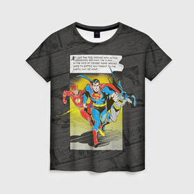 Женская футболка 3D с принтом Flash, Batman, Superman в Кировске, 100% полиэфир ( синтетическое хлопкоподобное полотно) | прямой крой, круглый вырез горловины, длина до линии бедер | batman | bruce wayne | dc comics | flash | justice league | superhero | superman | бэтмен | лига справедливости | супермен | флэш