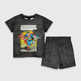 Детский костюм с шортами 3D с принтом Flash, Batman, Superman в Кировске,  |  | batman | bruce wayne | dc comics | flash | justice league | superhero | superman | бэтмен | лига справедливости | супермен | флэш