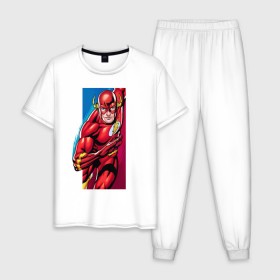 Мужская пижама хлопок с принтом Flash, Justice League в Кировске, 100% хлопок | брюки и футболка прямого кроя, без карманов, на брюках мягкая резинка на поясе и по низу штанин
 | dc comics | flash | justice league | superhero | лига справедливости | флэш