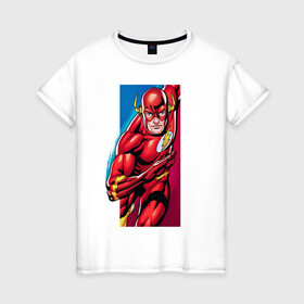 Женская футболка хлопок с принтом Flash, Justice League в Кировске, 100% хлопок | прямой крой, круглый вырез горловины, длина до линии бедер, слегка спущенное плечо | dc comics | flash | justice league | superhero | лига справедливости | флэш