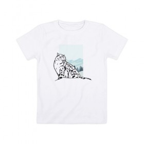 Детская футболка хлопок с принтом Снежный Леопард в Кировске, 100% хлопок | круглый вырез горловины, полуприлегающий силуэт, длина до линии бедер | leopard | snow | winter | зима | леопард | снег | снежный