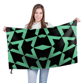 Флаг 3D с принтом Abstract zigzag pattern в Кировске, 100% полиэстер | плотность ткани — 95 г/м2, размер — 67 х 109 см. Принт наносится с одной стороны | abstract | background | illusion | patter | абстракт | геометрия | зеленый | зигзаг | иллюзия | паттерн | простой | ромб | фигуры | фон | черный