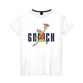 Женская футболка хлопок с принтом Гринч в Кировске, 100% хлопок | прямой крой, круглый вырез горловины, длина до линии бедер, слегка спущенное плечо | 