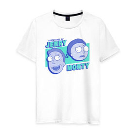 Мужская футболка хлопок с принтом JERRY & MORTY в Кировске, 100% хлопок | прямой крой, круглый вырез горловины, длина до линии бедер, слегка спущенное плечо. | 4сезон | rick and morty | мультсериал | рик и морти
