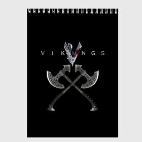 Скетчбук с принтом Vikings в Кировске, 100% бумага
 | 48 листов, плотность листов — 100 г/м2, плотность картонной обложки — 250 г/м2. Листы скреплены сверху удобной пружинной спиралью | Тематика изображения на принте: mgm television | vikings | викинги | майкл хёрст | скандинавия