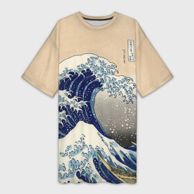 Платье-футболка 3D с принтом Kanagawa Wave Art в Кировске,  |  | glitch | japan | kanagawa | retro | retro wave | retrowave | vapor | vapor wave | vaporwave | wave | волна канагава | глитч | глич | канагава | ретровейв | ретровэйв | япония