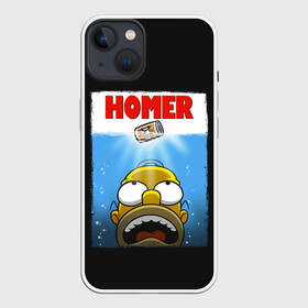 Чехол для iPhone 13 с принтом Homer в Кировске,  |  | bart | beer | family | homer | jaws | lisa | maggie | marge | shark | simpson | simpsons | thesimpsons | акула | барт | гомер | лиза | мардж | мегги | семья | симпсоны | челюсти