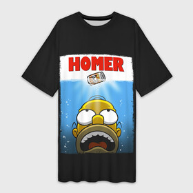 Платье-футболка 3D с принтом Homer в Кировске,  |  | bart | beer | family | homer | jaws | lisa | maggie | marge | shark | simpson | simpsons | thesimpsons | акула | барт | гомер | лиза | мардж | мегги | семья | симпсоны | челюсти