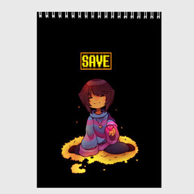 Скетчбук с принтом UNDERTALE FRISK в Кировске, 100% бумага
 | 48 листов, плотность листов — 100 г/м2, плотность картонной обложки — 250 г/м2. Листы скреплены сверху удобной пружинной спиралью | Тематика изображения на принте: chara | frisk | sans | undertale | андертале | андертейл | игра | подземная история | подземная сказка | санс | ундертале | фриск | чара