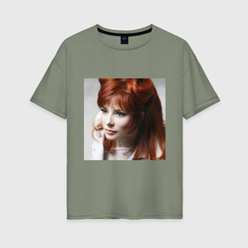 Женская футболка хлопок Oversize с принтом Mylene Farmer в Кировске, 100% хлопок | свободный крой, круглый ворот, спущенный рукав, длина до линии бедер
 | певица