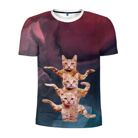 Мужская футболка 3D спортивная с принтом Танцующие коты в Кировске, 100% полиэстер с улучшенными характеристиками | приталенный силуэт, круглая горловина, широкие плечи, сужается к линии бедра | cats | забавный | котики | коты | мем | прикол | смешная | танцующие коты