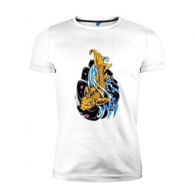 Мужская футболка премиум с принтом Карп Кои в Кировске, 92% хлопок, 8% лайкра | приталенный силуэт, круглый вырез ворота, длина до линии бедра, короткий рукав | карп | карп кои | рисунок | рыба