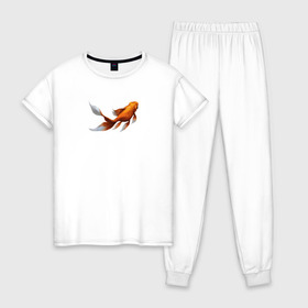 Женская пижама хлопок с принтом Золотая Рыбка в Кировске, 100% хлопок | брюки и футболка прямого кроя, без карманов, на брюках мягкая резинка на поясе и по низу штанин | золотая рыбка | рыба. рисунок