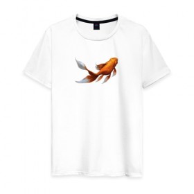 Мужская футболка хлопок с принтом Золотая Рыбка в Кировске, 100% хлопок | прямой крой, круглый вырез горловины, длина до линии бедер, слегка спущенное плечо. | золотая рыбка | рыба. рисунок