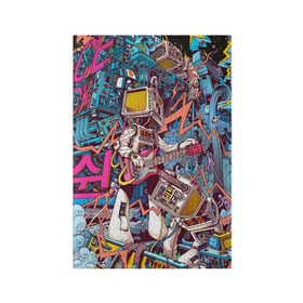 Обложка для паспорта матовая кожа с принтом Space Hardrock Machine в Кировске, натуральная матовая кожа | размер 19,3 х 13,7 см; прозрачные пластиковые крепления | rock | гитара | космонавт | космос | музыка | робот | рок | хард рок | электроника | электронная музыка