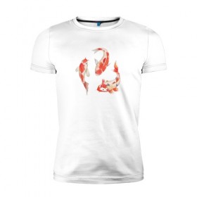 Мужская футболка премиум с принтом Карп Кои в Кировске, 92% хлопок, 8% лайкра | приталенный силуэт, круглый вырез ворота, длина до линии бедра, короткий рукав | карп | карп кои | рисунок | рыба