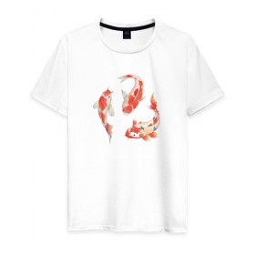 Мужская футболка хлопок с принтом Карп Кои в Кировске, 100% хлопок | прямой крой, круглый вырез горловины, длина до линии бедер, слегка спущенное плечо. | карп | карп кои | рисунок | рыба
