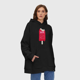 Худи SuperOversize хлопок с принтом I Eat Shades Of Red в Кировске, 70% хлопок, 30% полиэстер, мягкий начес внутри | карман-кенгуру, эластичная резинка на манжетах и по нижней кромке, двухслойный капюшон
 | adventure time | dsgnosadchaya | i eat shades of red | ice cream | время приключений | пендлтон уорд