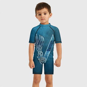 Детский купальный костюм 3D с принтом  vikings в Кировске, Полиэстер 85%, Спандекс 15% | застежка на молнии на спине | nord | north | vikings | викинги | норвегия | север | скандинавия