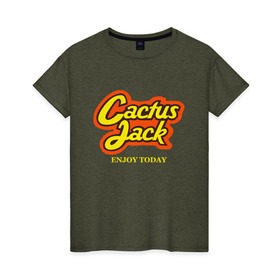 Женская футболка хлопок с принтом Cactus Jack в Кировске, 100% хлопок | прямой крой, круглый вырез горловины, длина до линии бедер, слегка спущенное плечо | reeses puffs | travis scott | джэк | кактус | трэвис скотт