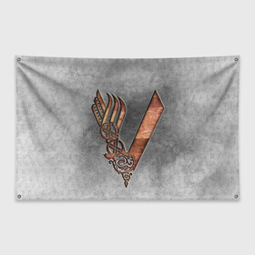 Флаг-баннер с принтом vikings в Кировске, 100% полиэстер | размер 67 х 109 см, плотность ткани — 95 г/м2; по краям флага есть четыре люверса для крепления | nord | north | vikings | викинги | норвегия | север | скандинавия
