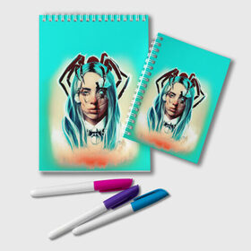 Блокнот с принтом BILLIE EILISH в Кировске, 100% бумага | 48 листов, плотность листов — 60 г/м2, плотность картонной обложки — 250 г/м2. Листы скреплены удобной пружинной спиралью. Цвет линий — светло-серый
 | Тематика изображения на принте: ayelish | bad guy | bellyache | bilie eilish | bilie elish | billie | billie eilish | eilish | electronic | elish | music | били айлиш | билли айлиш | эйлиш | элиш