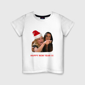 Детская футболка хлопок с принтом woman yelling at cat в Кировске, 100% хлопок | круглый вырез горловины, полуприлегающий силуэт, длина до линии бедер | happy new year | mem | woman yelling at cat | женщина кричит на кота | мем | новый год