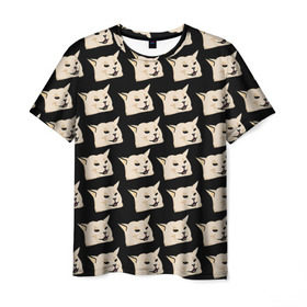 Мужская футболка 3D с принтом woman yelling at cat в Кировске, 100% полиэфир | прямой крой, круглый вырез горловины, длина до линии бедер | mem | woman yelling at cat | женщина кричит на кота | мем