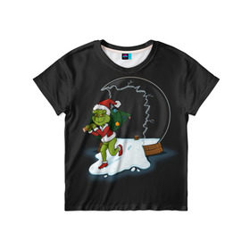 Детская футболка 3D с принтом The Grinch в Кировске, 100% гипоаллергенный полиэфир | прямой крой, круглый вырез горловины, длина до линии бедер, чуть спущенное плечо, ткань немного тянется | Тематика изображения на принте: 