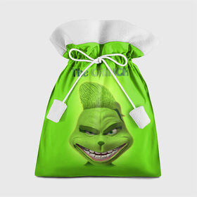 Подарочный 3D мешок с принтом Grinch Face в Кировске, 100% полиэстер | Размер: 29*39 см | christmas | claus | grinch stole | how the | jingle | merry | santa | гринч | гуманоид | диккенс | ктоград | олени | рождество | снежинки | чарльз