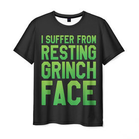 Мужская футболка 3D с принтом Grinch Face в Кировске, 100% полиэфир | прямой крой, круглый вырез горловины, длина до линии бедер | Тематика изображения на принте: 