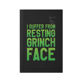 Обложка для паспорта матовая кожа с принтом Grinch Face в Кировске, натуральная матовая кожа | размер 19,3 х 13,7 см; прозрачные пластиковые крепления | Тематика изображения на принте: 